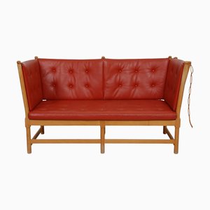 Spoke-Back Sofa in Red Leather by Børge Mogensen, 1990s