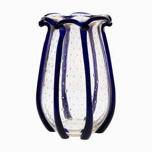 Large Murano Vase with Baloton Bubbles in Gold Leaf and Cobalt Blue Beads, 1960
