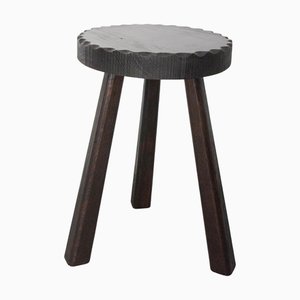 Dreibeiniger Hocker im Spanischen Stil mit runder Tischplatte aus Eschenholz, Frankreich, 1940er