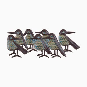 Targa da parete allungata in ceramica con uccelli in rilievo di Michael Andersen per Bornholm, anni '60