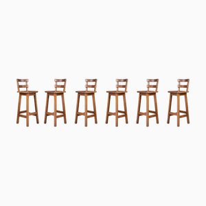 Sgabelli da bar brutalisti in quercia, Francia, anni '60, set di 6