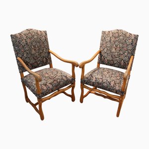 Louis XIII Style Sheep Bone Armchairs, 1890s, Set of 2