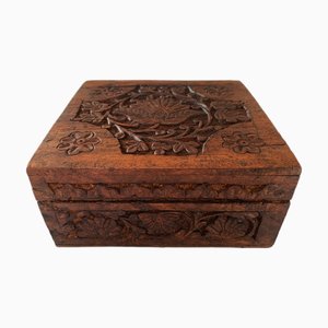 Hand-Carved Mahogany Box, 1950s