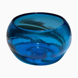 Große blaue Schale aus mundgeblasenem Glas, 1980er