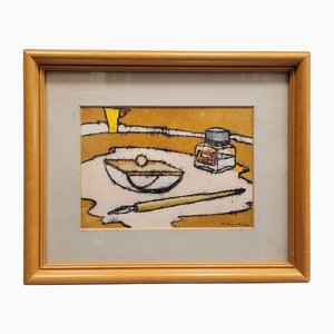 Benito Mauleón, Stillleben mit Schreibtisch, 1960er, Gravur, gerahmt