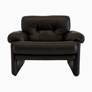 Fauteuil Coronado Vintage en Cuir Marron Foncé par Afra & Tobia Scarpa pour B&B Italia / C&B Italia