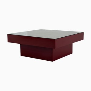 Mesa de centro italiana Mid-Century en rojo con tablero de vidrio