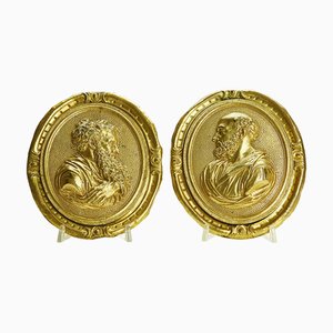 Reliefs with Profiles of Saints, 1800s, Gilded Bronze, Set of 2