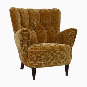 Sillón danés Art Déco de terciopelo amarillo dorado, años 40