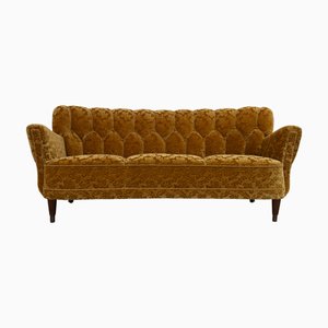 Canapé 3 Places Banane Art Déco en Velours Jaune Doré, 1940s