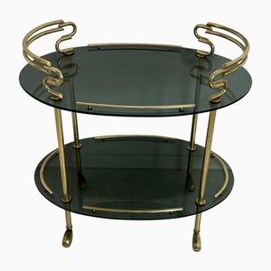 Mid-Century Modern Italian Brass Trolley with Swivel Wheels and Smoked Glass Tops, 1960s