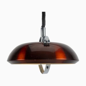 Rote Hängelampe aus Metall und Chrom, 1970er