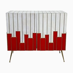 Vintage Sideboard with Two Doors in Red Glass and Natural Parchment, 1980s