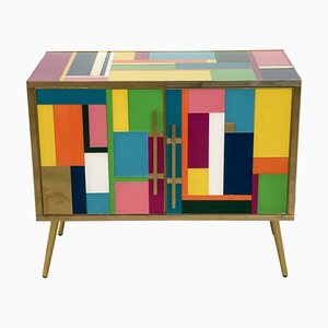 Credenza a due ante in vetro di Murano multicolore, anni '80