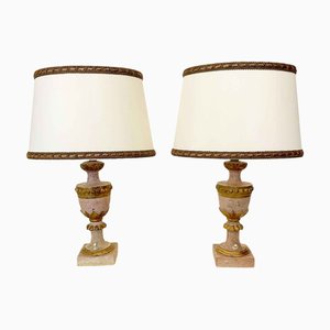Bedside Lamps in Carved Wood Lacquered in Pink and Gold, 1800s, Set of 2