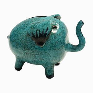 Salvadanaio vintage a forma di elefante in ceramica verde acqua di Fratelli Fanciullacci, anni '60