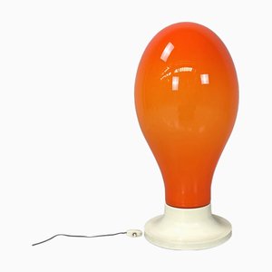 Italian Space Age Round Base Orange Glass Table Lamp, 1960s