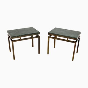 Vintage Italian Brass Marble Top Side Tables, 1970, Set of 2