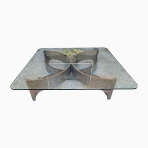 Large Vintage Concentric Coffee Table in Chrome and Glass, 1970s
