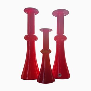 Vaso Carnaby in vetro rosso di Per Lütken per Holmegaard, anni '60, set di 3