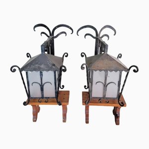 Wrought Iron Corner Lanterns, Set of 2