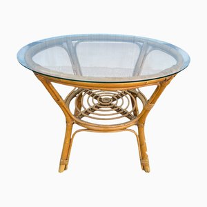 Table en Osier avec Plateau en Verre
