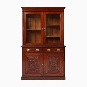 Art Nouveau Display Cabinet or Bookcase in Oak with Carvings and Glass Doors, 1890s