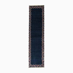 Hand-Knotted Kashan Runner Rug with Floral Border Pattern