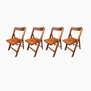 Mid-Century Folding Chairs in Beech, 1940s, Set of 4