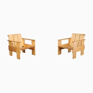Set of Sculptural Pine Lounge Chairs, 1970s