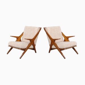 Mid-Century Modern Italian Walnut Armchairs with Teddy Fabric, 1950s, Set of 2