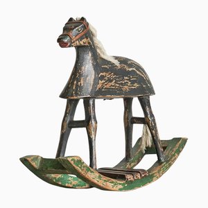 Cheval à Bascule Miniature Art Populaire Antique en Bois Peint, 1890s