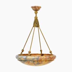 Large Scandinavian Art Deco Alabaster Pendant Light, 1930s