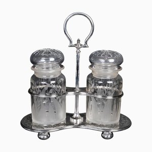 Spice Set in Silver-Plated Metal and Crystal, 19th Century, Set of 3
