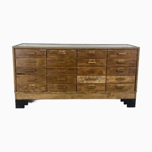 Oak Shop Counter with 20 Drawers, 1940s