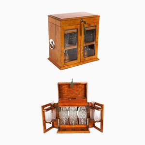 Antique Pollard Oak Tantalus with Crystal Decanters, 19th Century, Set of 4