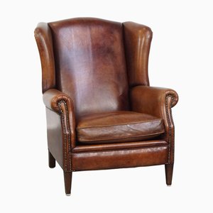Large Sheepskin Leather Wing Chair
