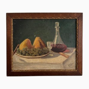 M. Cozenat, Still Life with Fruit and Carafe, 20th Century, Oil on Canvas, Framed