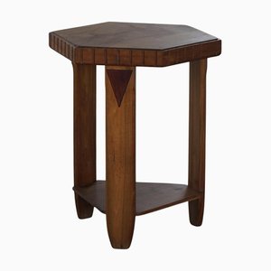 French Art Deco Hexagon-Shaped Side Table in Nutwood, 1930s