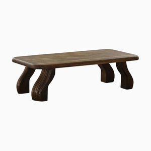 French Modern Brutalist Rectangular Low Coffee Sofa Table in Oak, 1970s