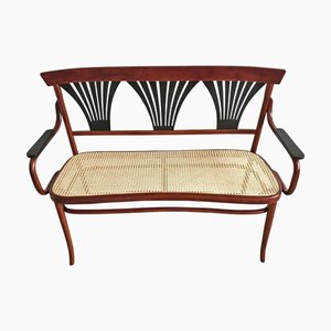 Jugendstil Bank aus Bugholz mit Sitz aus Rohrgeflecht, Österreich, 1890er
