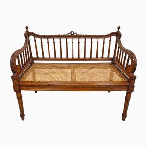 Louis XVI Hand-Carved Bench in style of with Hand-Woven Cane Seat