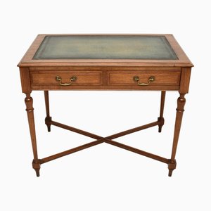 Victorian Walnut Leather Top Desk, 1890s