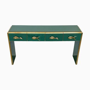 Grüne Glaskonsole mit Vier Schubladen, 1980er