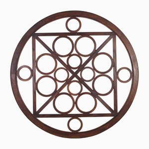 Glass and Oak Decorative Window, Czechoslovakia, 1950s