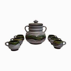 Grüngraue deutsche Fat Lava Glasierte Keramikschalen, 1970er, 7 . Set