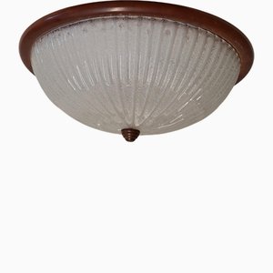 Italienische Vintage Deckenlampe aus Buche mit segmentiertem Eisglasschirm von CL, 1990er