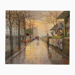 Antonio Rus, Paris Riverbank Street, XXI secolo, Olio su tela, Incorniciato