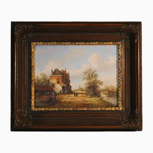 Dick De Vries, Idillio della campagna olandese, XX secolo, Olio su tavola, Incorniciato