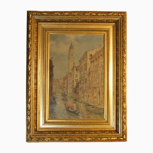 J. Curter, Scena di un canale veneziano, inizio XX secolo, Olio su tavola, con cornice